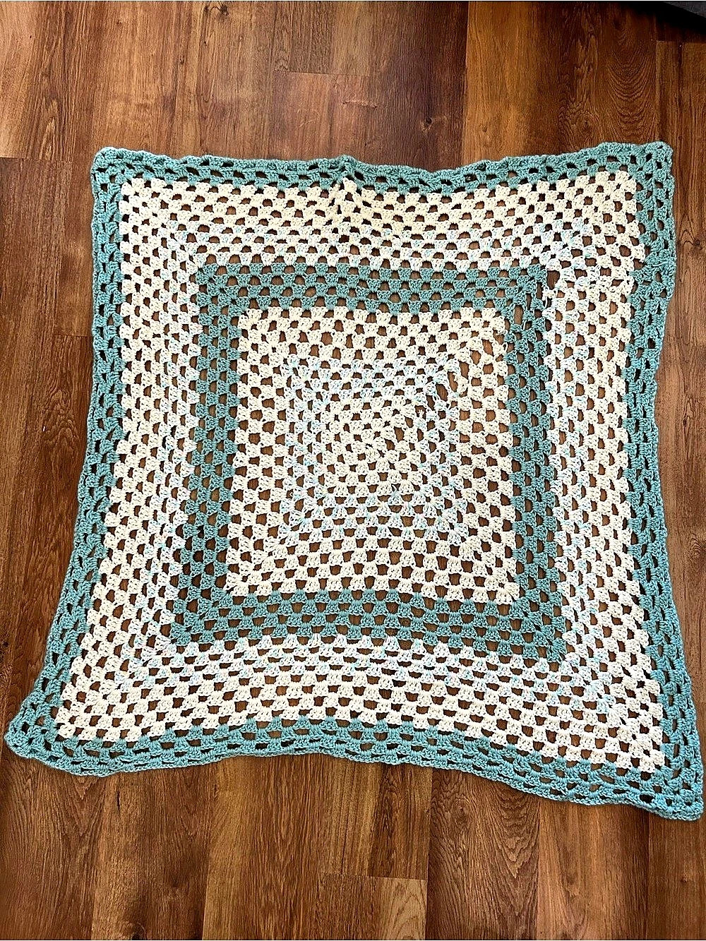 Handmade Crochet Throw in Green & Cream